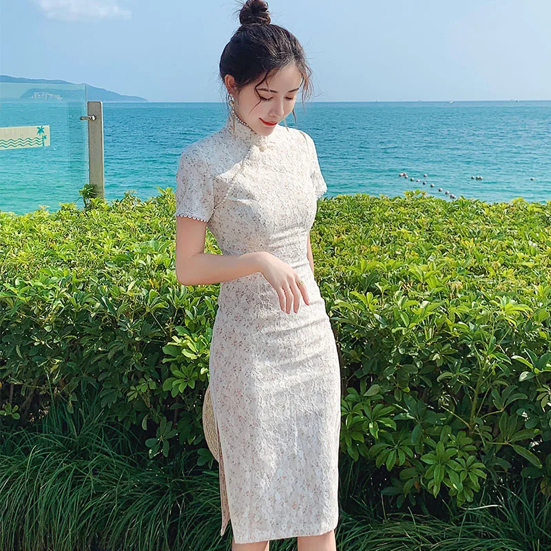 

French style restoring ancient ways the new spring and summer in cheongsam lace new paragraphs embroidered thin modified dress e