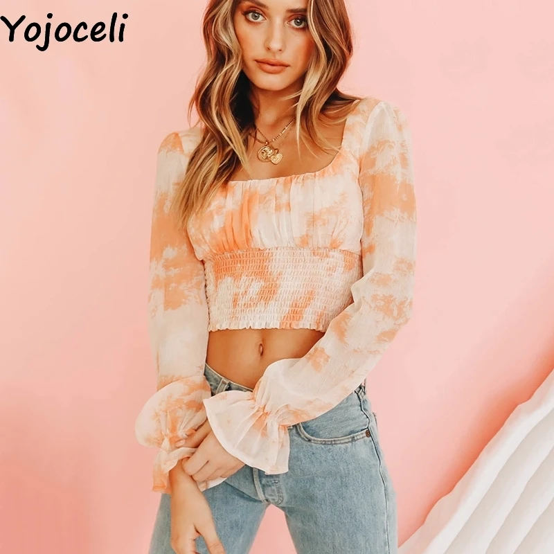 Женская блузка с рюшами Yojoceli повседневная короткая для фитнеса пляжа на каждый