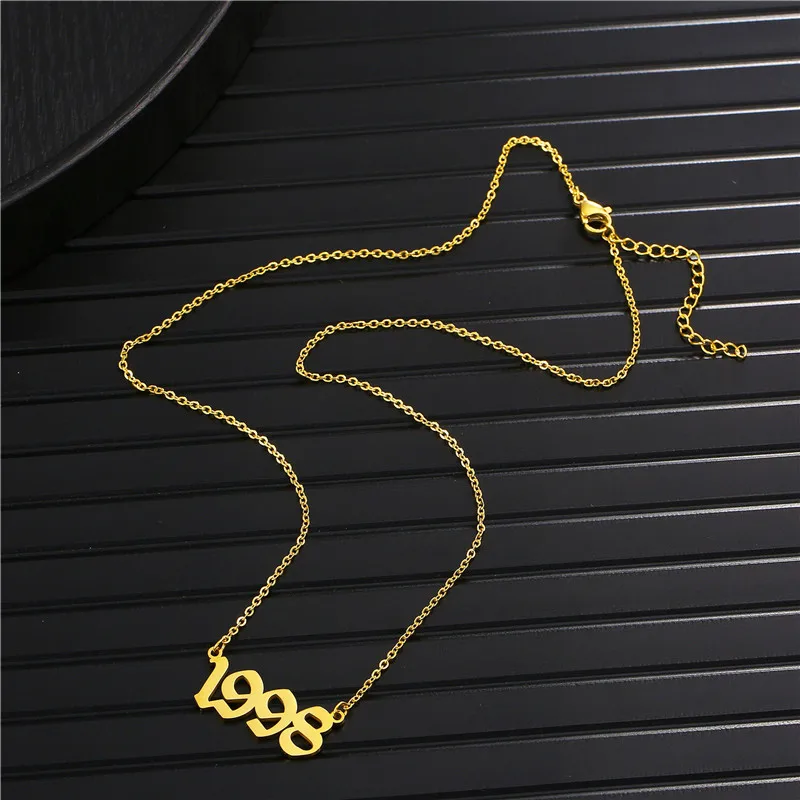 

Old English Number Necklace Stainless Steel Year Number Pendant Necklaces Women Men Personalized Custom Letter Year Choker Neck