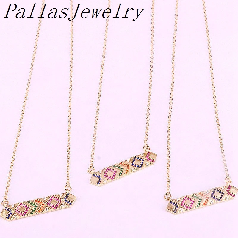 

10Pcs Multi Zirconia Pendant CZ Micro Paved For Women Jewelry Rainbow Cz Geometric Gold Pendant Necklaces