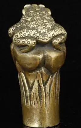 Collectible Old Handwork Carving Bronze Spittor Statue Cane Head Walking Stick | Дом и сад