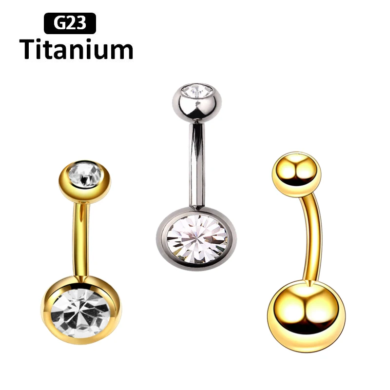 10PC ASTM F136 Titanium Piercing 14G CZ Belly Button Ring Curved Navel 6/8/10/12/14/16mm Bar Length Barbell Body Jewelry Rings