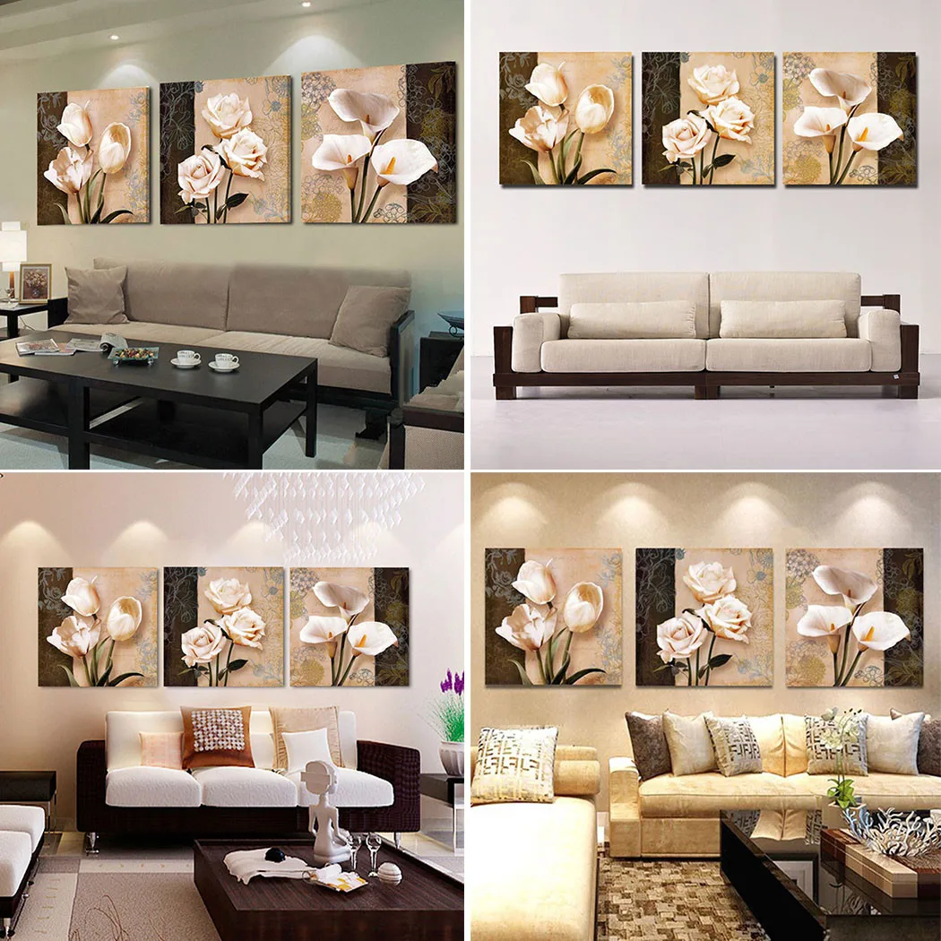 

3Pcs/set Frameless Bedroom Wall Art Gifts Painting Decor Canvas Classical Flower Painting Canvas Home Decoration