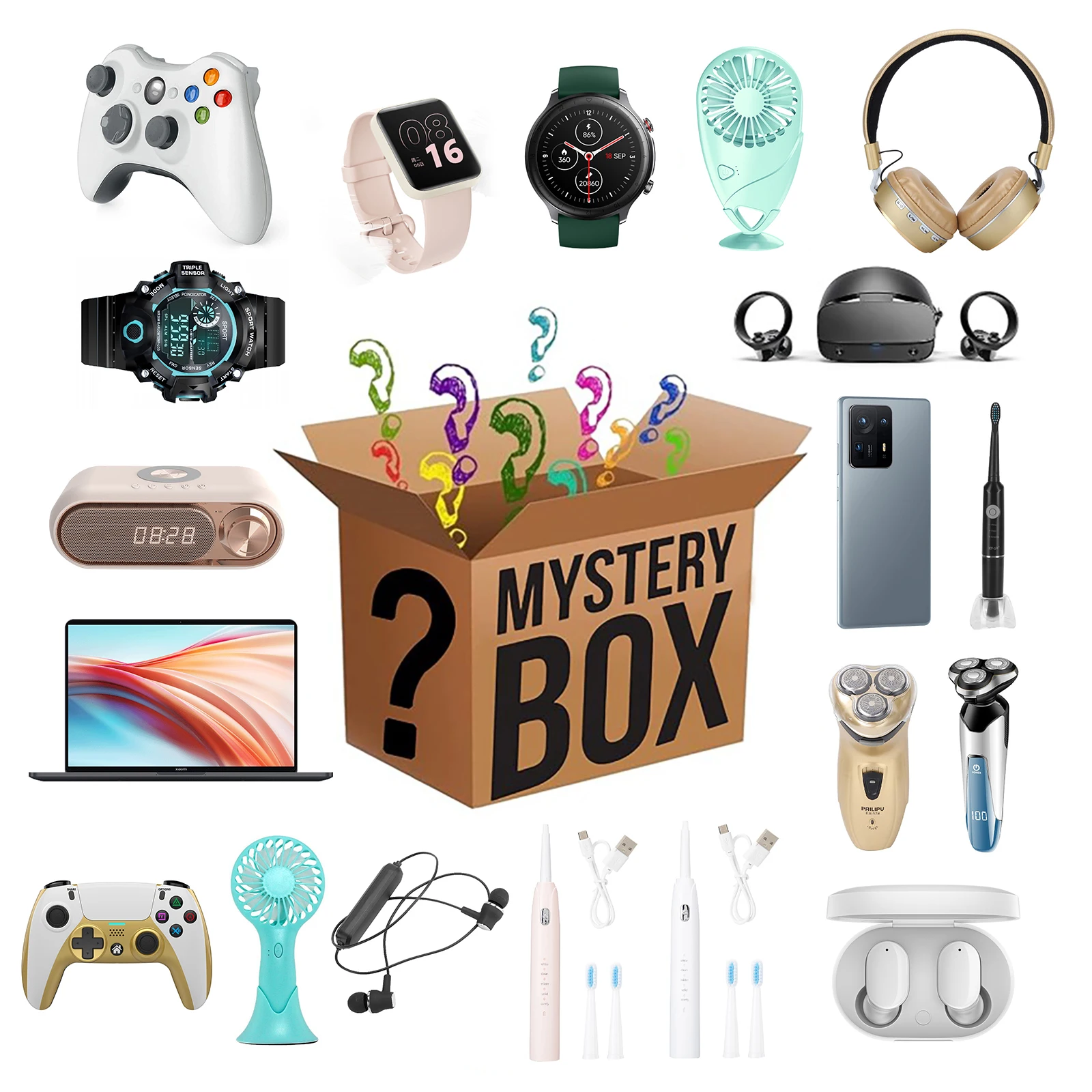 

1XLucky Mystery Box Random Home Item Electronic Style Product Such Gamepads Headsets Smart Watches Fan Hair Curler Surprise Gift