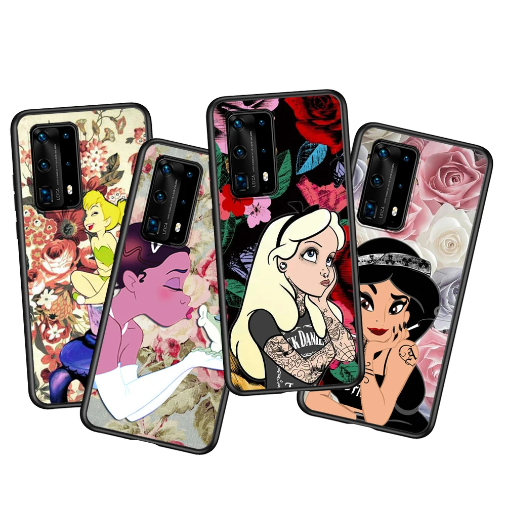 

Disney Animation Princess Soft TPU For Huawei P50 P40 P30 P20 Pro Plus P10 P9 P8 Lite RU E Mini 2019 2017 Black Phone Case