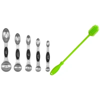 magnetic measuring spoons stainless steel measuring spoons set of 5 with 1pcs silicone bottle brush bottle cleaner