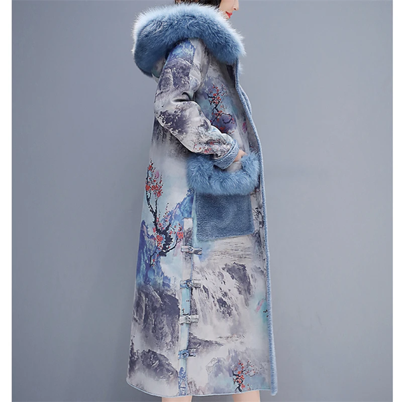 Fur One Coat Female 2019 Winter Fashion New Slim Loose Collar Hooded Printed Long-Sleeved Warm Tide HHH0037 |