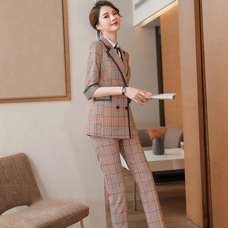 Novelty Plaid Formal OL Styles Women Business Suits Half Sleeve Spring Summer Professional Ladies Office Work Wear Blazers | Женская