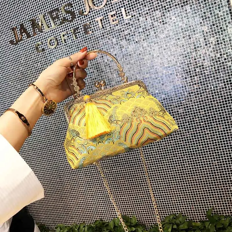 Винтажная Сумка тоут с поцелуем женская сумочка на цепочке сумка через плечо