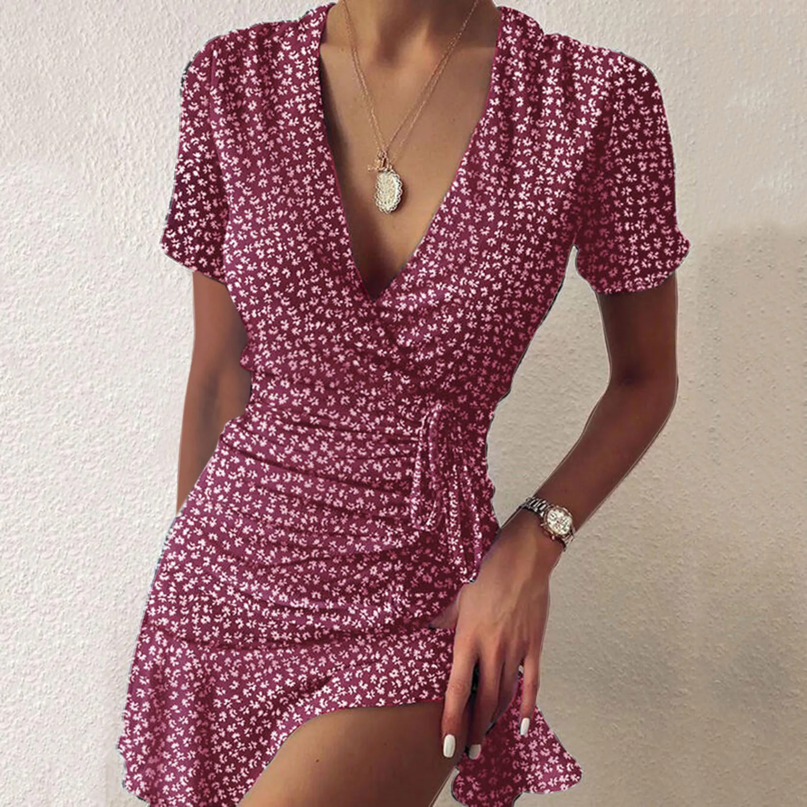 

Fashion Dress Pleated Women Summer Sundress Sleeveless Vintage Floral Print Casual Loose Ruffles Party Robe Belted Vestidos