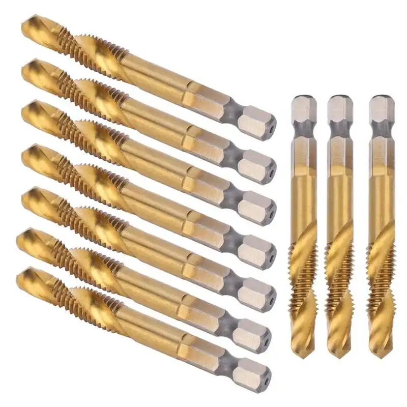 

screw tap 10pcs M8 HSS Screw Tap Kit High Speed Steel 6.8mm Drill Bits Hex Shank Tapping Tools metalworking tools
