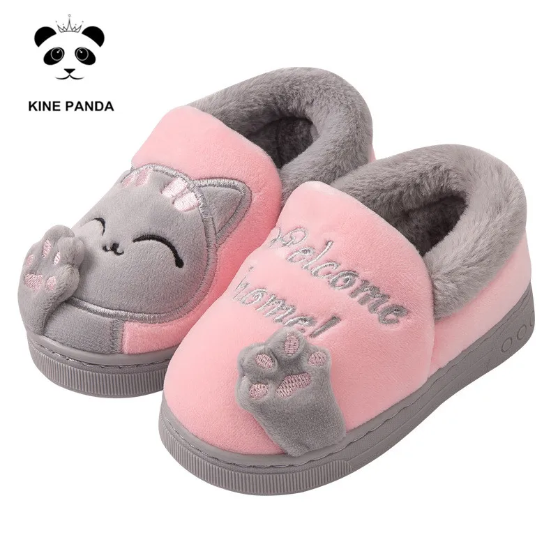 

Детские зимние тапочки KINE PANDA, теплые комнатные тапочки для девочек, напольная обувь для малышей, кошачья лапа