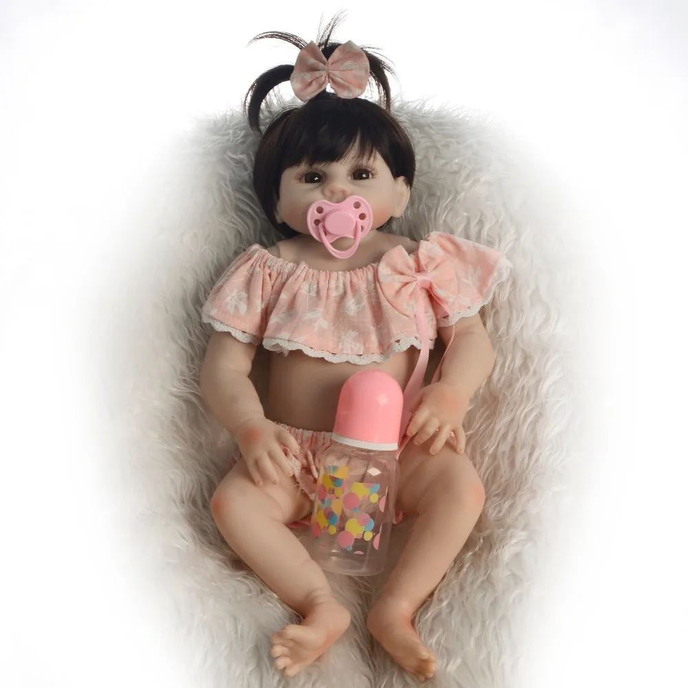 NPK 48 см Новорожденный bebe Кукла reborn realista девочка в платье полное тело силиконовые