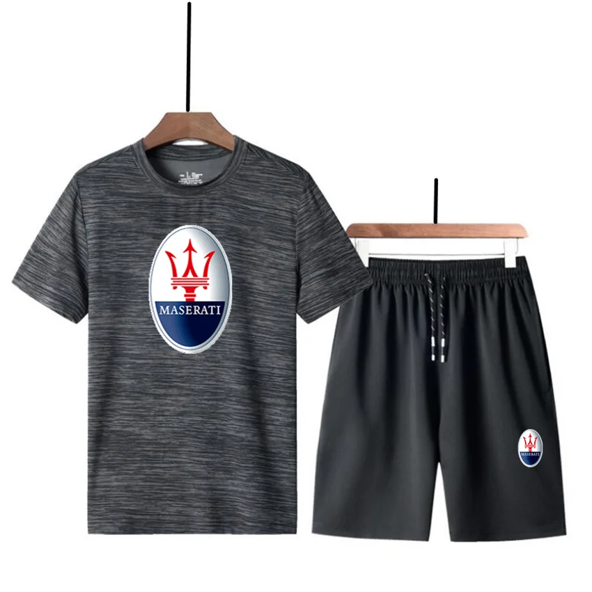 

2021Summer New Men's Camouflage Maserati Car Brand Logo Printing Short-Sleeved Men's Casual Morning Running Short-Sleeved Suit