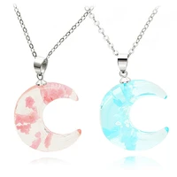 resin crystal blue moon crescent pendant necklace women girl cute lovely minimalism jewelry