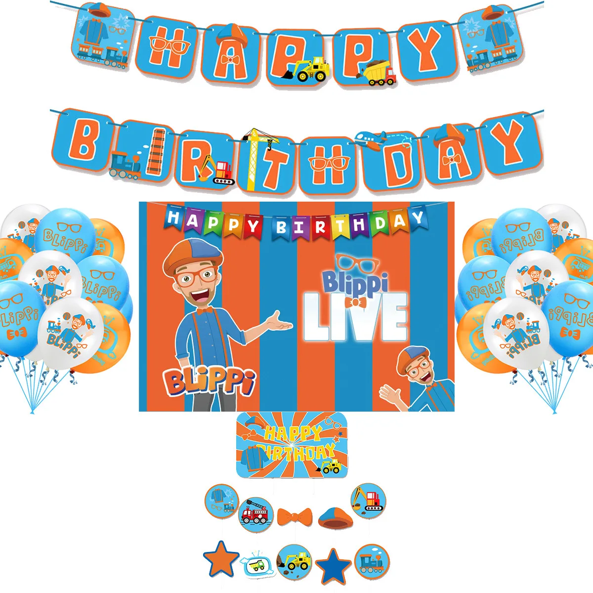 

Blippiing English Teacher Theme Birthday Party Decoration Background Bulaqi Printing Floating Air Ball Cake Insert Card Blippy