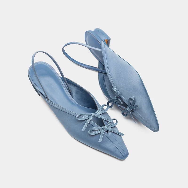 

2021 Summer Modern Sandals Blue Silk Elegant Slingback Single Shoes Muller Shoes Net Red Butterfly-knot Roman Sandalias Mujer