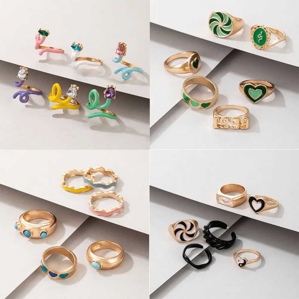 

Fashion Jewelry Tai Chi Love Heart Simplicity Dripping Oil Color Enamel Ring Opening Metal Ring Double Layer Heart