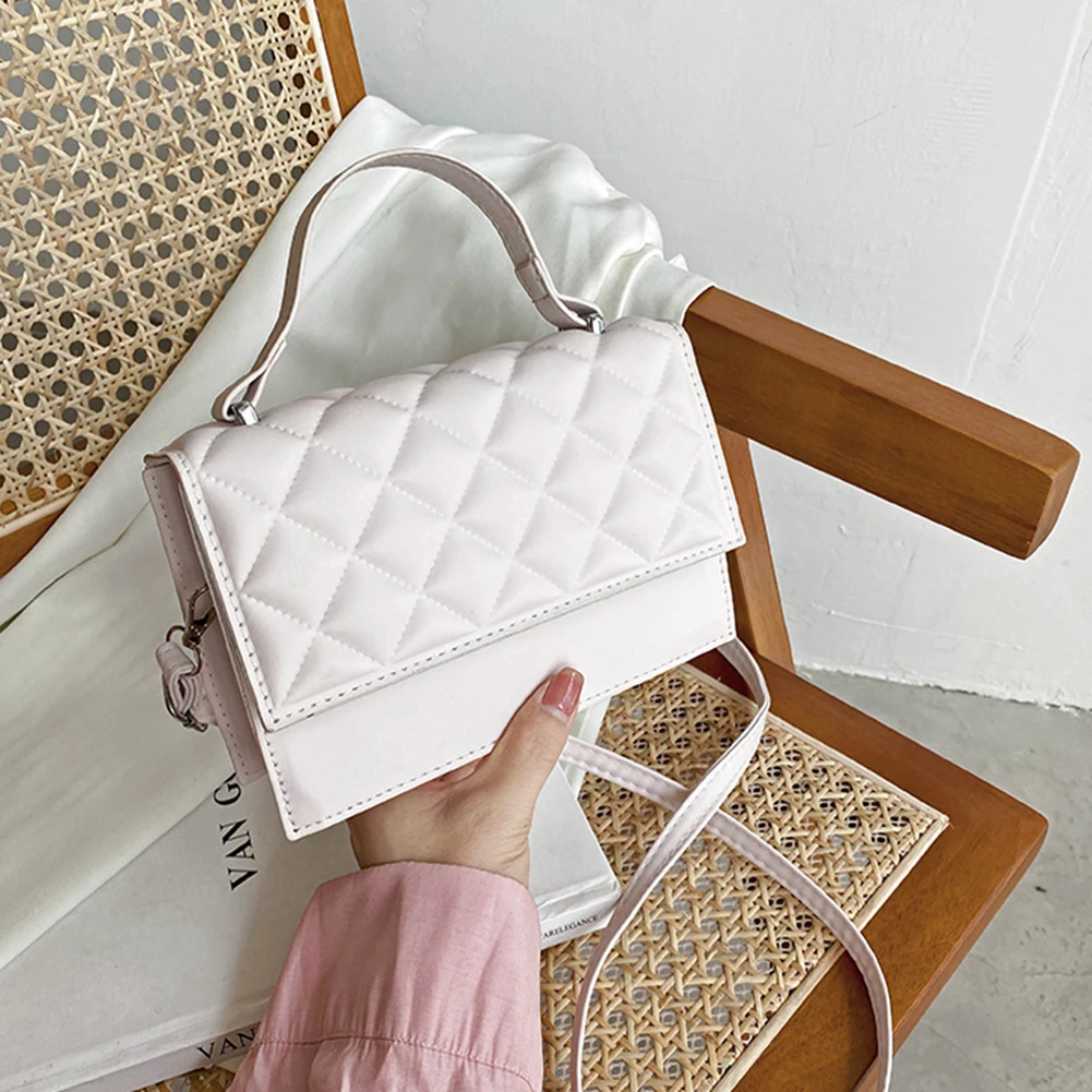 

Fashion Women Lattice Pattern PU Leather Solid Color Shoulder Crossbody Messenger Bag Casual Ladies Clamshell Small Flap Purse