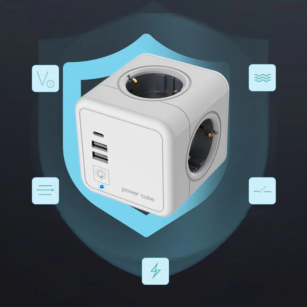 

E02A Creative Cube Socket EU Plug Converter Over Current Protection Multi-function Cube Socket Short Circuit Protection