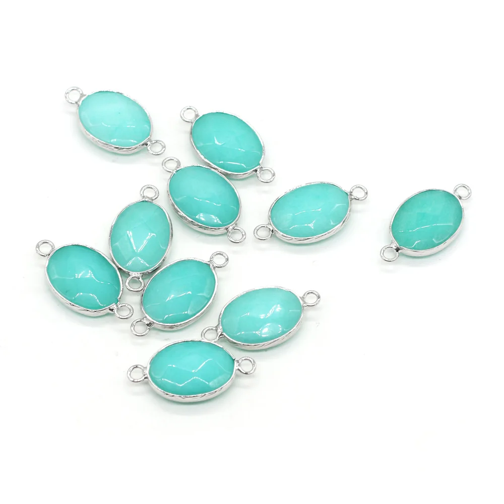 

10 шт. натуральный камень Кулон овальной Сираиси плюс Цвет зеленый Шарм Разъемы для изготовления ювелирных изделий DIY ожерелье подарок 14x27mm