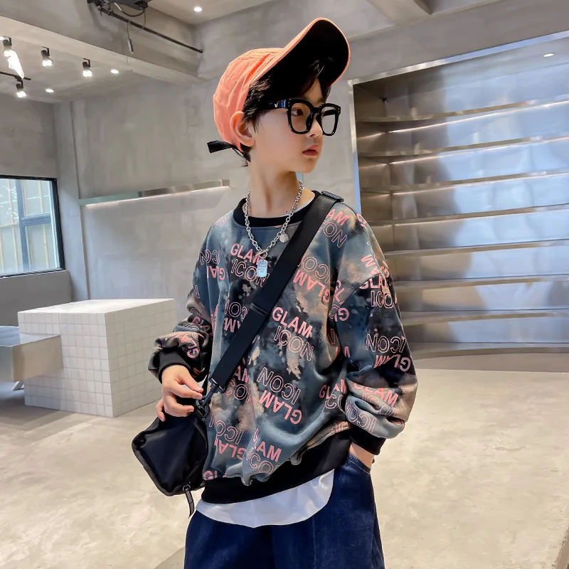 

Галстук для мальчиков, окрашенная Толстовка для детей 8-10 лет, осень-весна, модные топы для мальчиков-подростков, толстовка с капюшоном