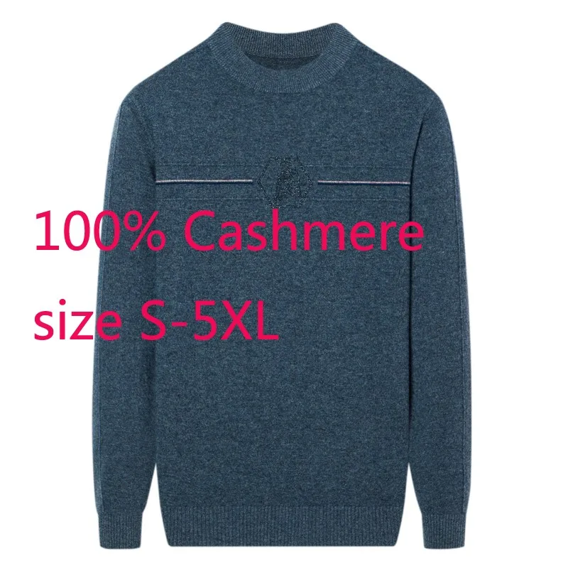 

New Arrival Fashion High Quality 100%Pure Cashmere Men Knitted Autumn Winter O-neck Casual Pullovers Sweater Plus Size S-4XL5XL