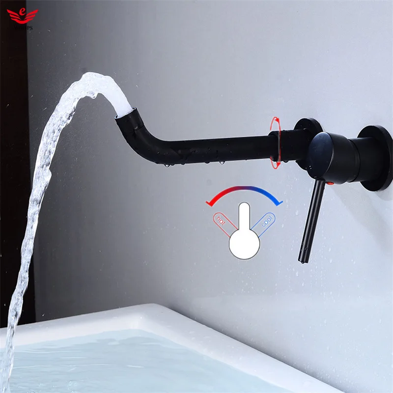 

WETIPS Black Brass Kitchen Wall Faucet Cold Hot Kitchen Tap Robinet Cuisine Sink Mixer 360 Grifo Robinet Washbasin Wall Faucet