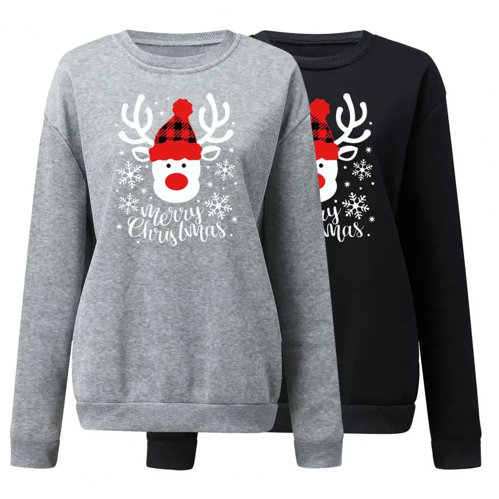

Merry Christmas Pullover Sweatshirt Crew Neck Lightweight Print Xmas Pullover Women Casual Sweatshirt