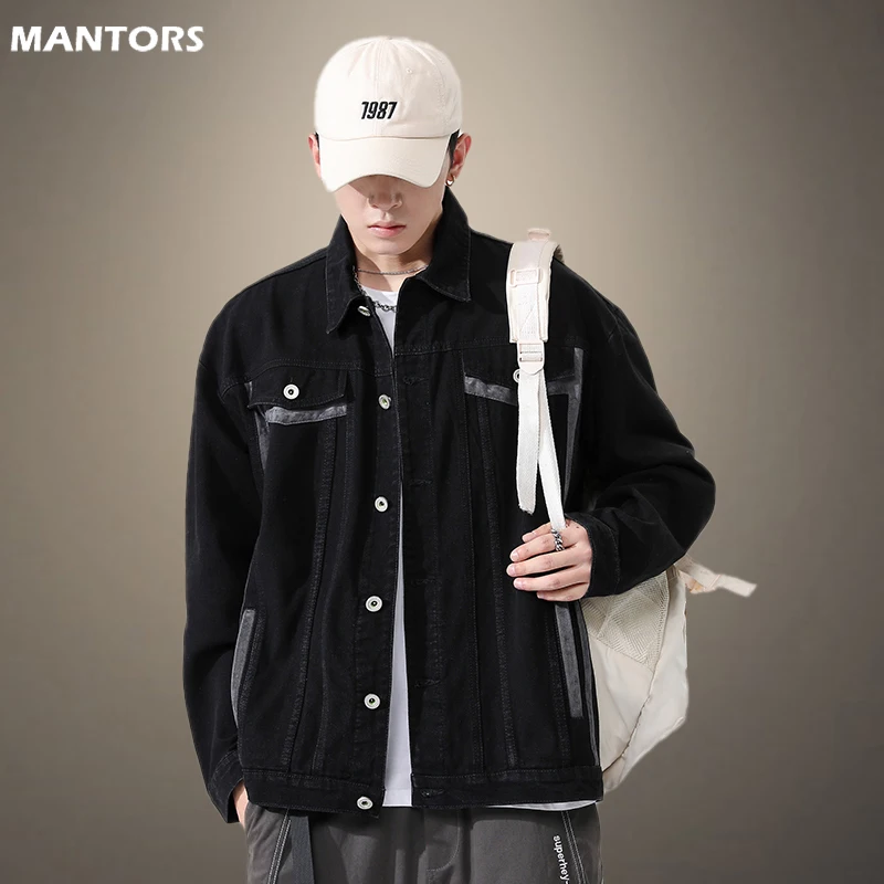 

Осень 2022, джинсовая куртка для мужчин, хлопковая джинсовая куртка, Мужская Повседневная однотонная джинсовая куртка, Мужские приталенные к...