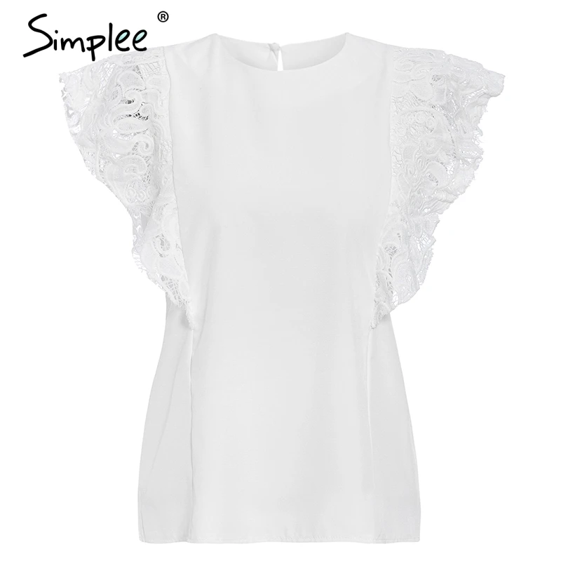 Simplee Элегантный кружевной рюшами с рукавами женский топ рубашкa Повседневная