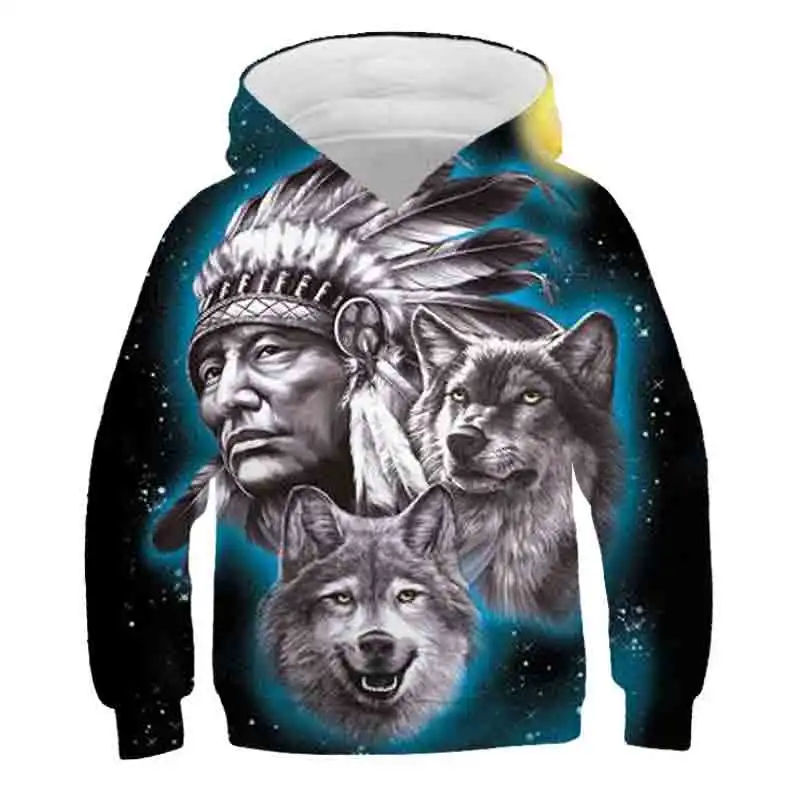 Толстовки с 3D принтом волка для мальчиков и девочек осенняя верхняя одежда