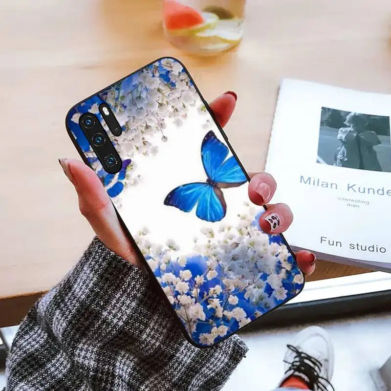 

Bling blue butterfly Phone Case For Huawei honor Mate mate P 10 9X 10i 20 30 40 y7 pro p smart 2019 lite