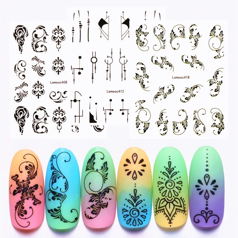 1 лист водных наклеек для ногтей цветок сердце перо Водные Наклейки украшения