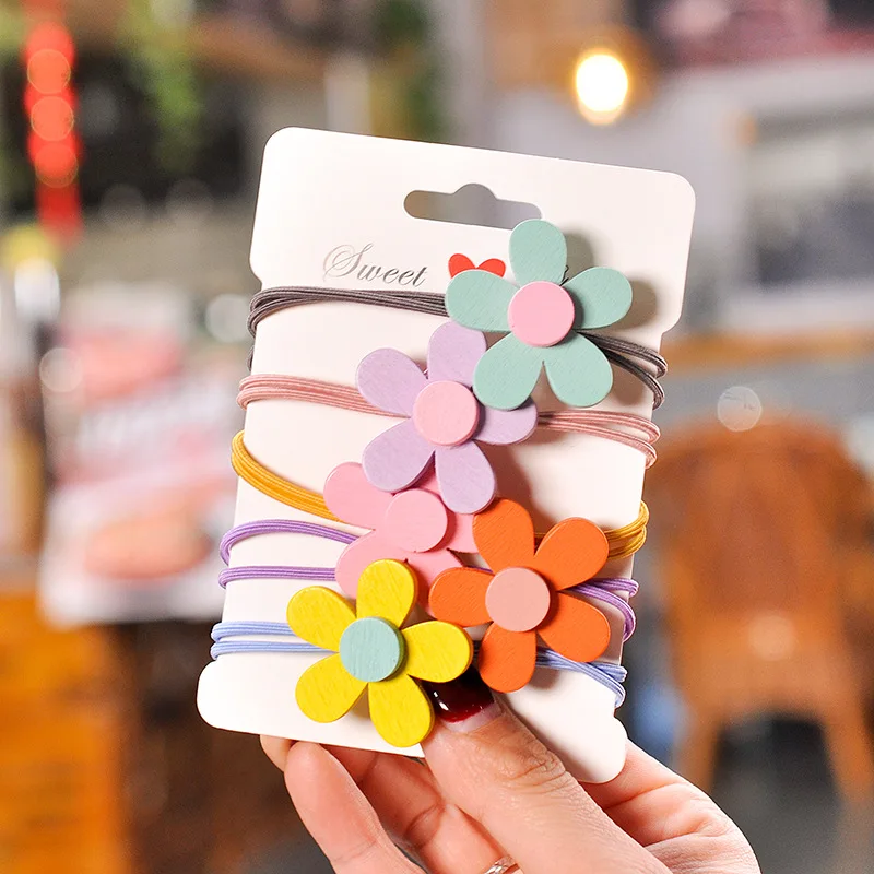 5 шт./компл. милые резинки для волос с мультяшными цветами в стиле принцессы