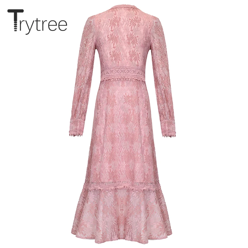 Trytree/2019 осеннее женское Повседневное платье с высокой талией v образным вырезом и