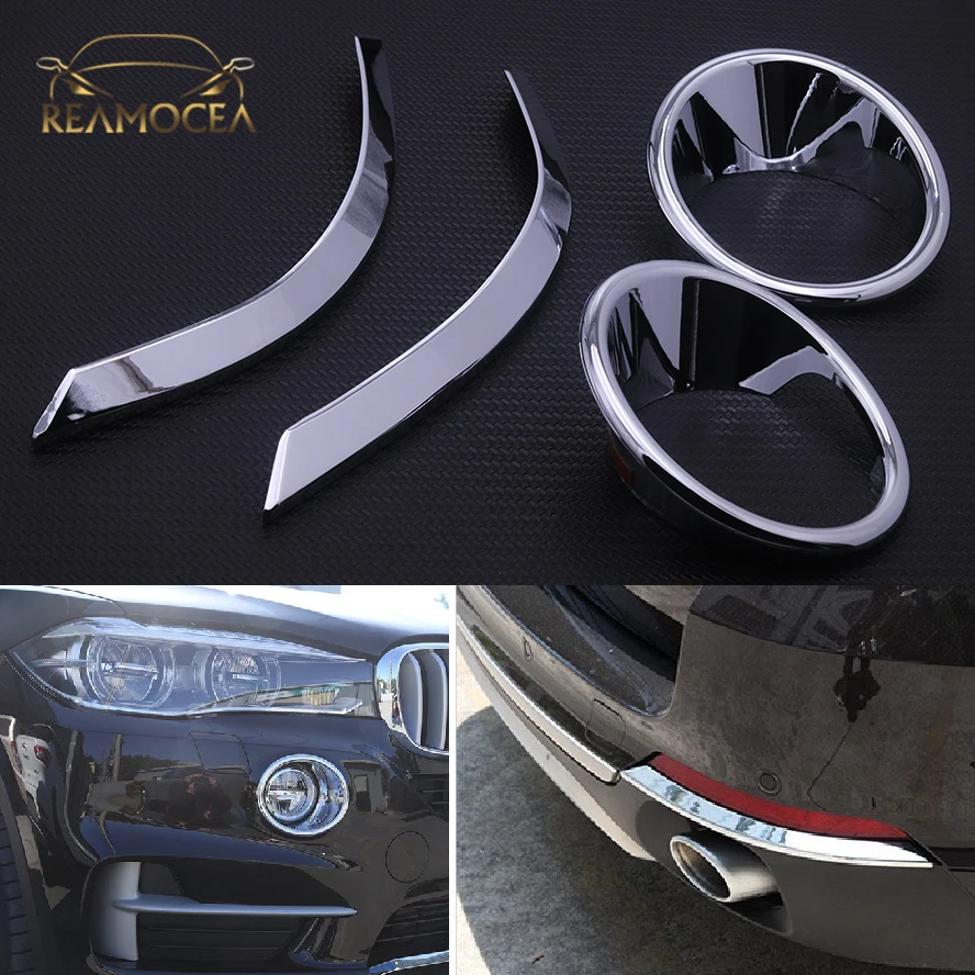 Reamocea Front Rear Chrome Plated Front Fog Light Lamp Cover Trim Decal Fit For BMW X5 F15 2014 2015 2016 2017 2018 Car Decals
