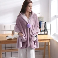 winter women fleece warm tv blanket with pocket wfh blanket plush thick sherpa sofa potato cloack lazy people home wearing cape