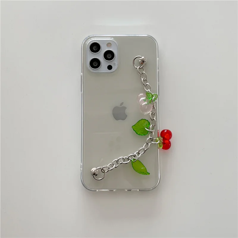 

Case for iphone 12 12Pro Max Crystal cherry bracelet Chain phone case for iphone 11 11Pro X XR XS Max 7 8Plus SE Clear TPU Case