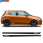 Спортивные полосы из углеродного волокна, 2 шт.лот, автомобильная наклейка на дверь и боковую юбку для Suzuki Swift 3-5 дверей, гоночный Стайлинг, декоративные наклейки для кузова автомобиля