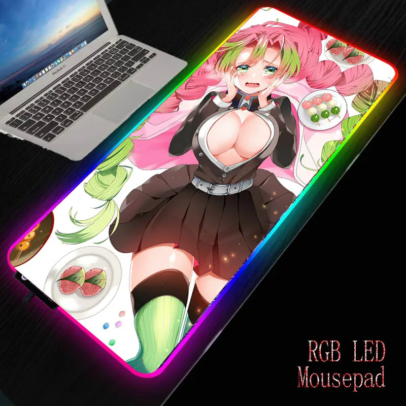 

MRGBEST Sexy Girl Anime Demon Slayer Kimetsu No Yaiba RGB Mouse Pad Xxl Big Gamer Desk Mouse Mat Led Mause Pad Backlit Mice Mat