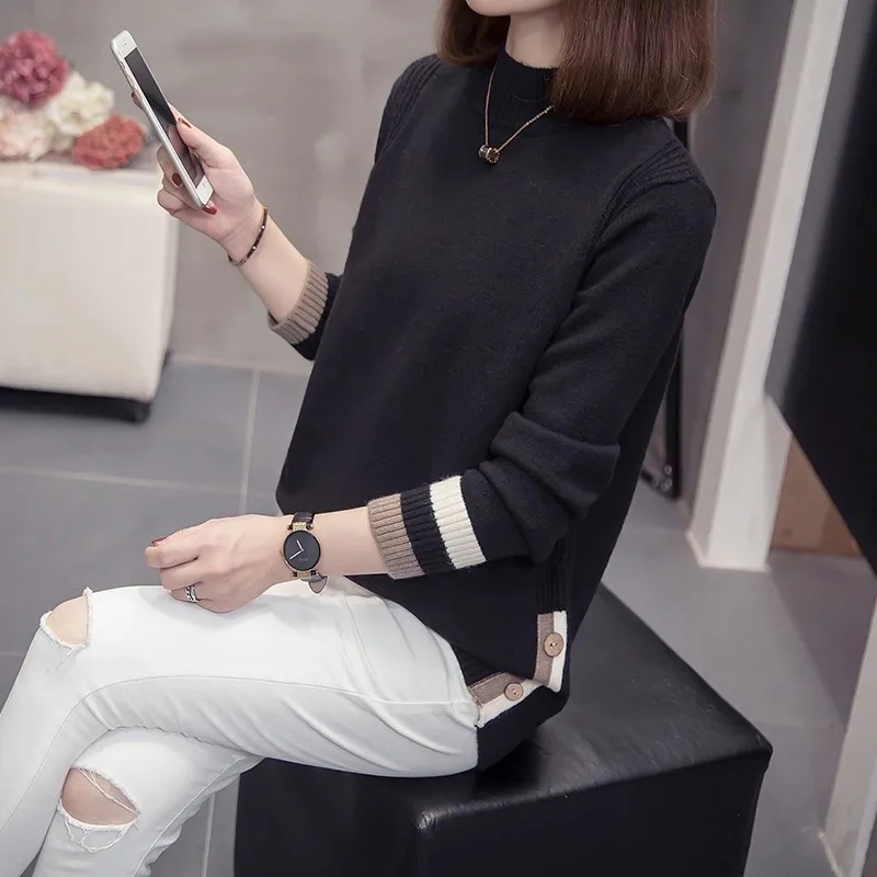 

New 2021 Autumn Winter Half Turtleneck Pullovers Women Basic Sweaters long sleeve Korean Loose Female Comfortable knitting Tops