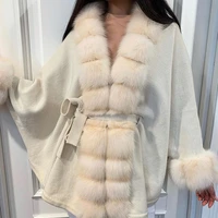 rex rabbit fur trim mid length cardigan poncho 2021 new autumn fashion bat type coat