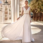 Женское свадебное платье It's yiiya, белое шифоновое платье трапециевидной формы с V-образным вырезом, открытой спиной и шлейфом на лето