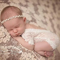 2021 baby photography props lace one piece romper headwear newborn photo clothing milestone clothes backdrop studio accessories