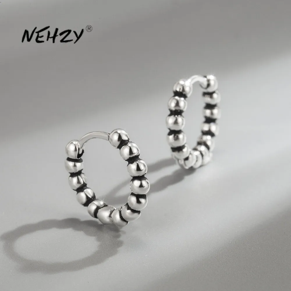 

NEHZY S925 Stamp silver new women's fashion jewelry high quality Thai silver black retro simple earrings round short earrings