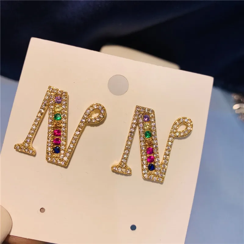 

Fashion Letter Earrings for Women Creative Simple Cubic Zirconia Stud Earring 925 Silver Pin Sweet Luxury Jewelry