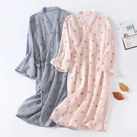 japanese kimono robes for women 100 cotton gauze bathrobe summer thin sleepwear long sleeve nightgown plus size dressing gown