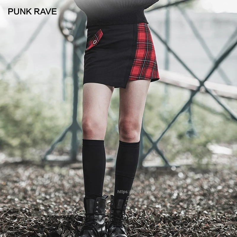 Женская облегающая юбка в клетку двухцветная стиле панк-рейва Харадзюку С