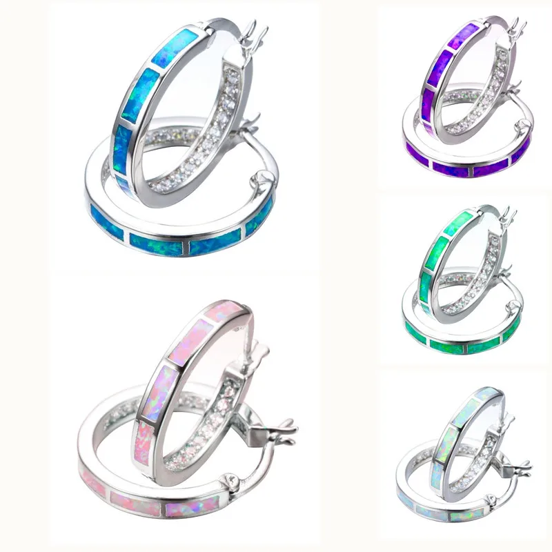 

Fashion Jewelry Blue Imitation Opal Crystal Rhinestones Hoop Earrings For Women Accessories Bridal Engagement Wedding Girl Gift
